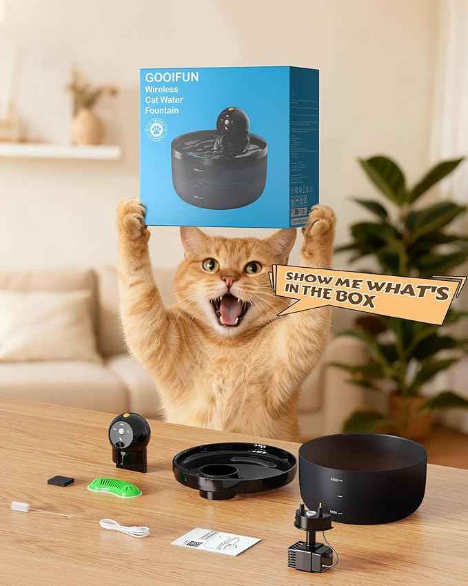 Battery Operated Cat Water Fountain: GOOIFUN Cat Fountain with 6 Filters + 3 Sponges - 88oz/2.6L Cats Water Bowl Dispenser- Silent Pet Water Fountain for Cats Inside - Kitty Drinking Fountains