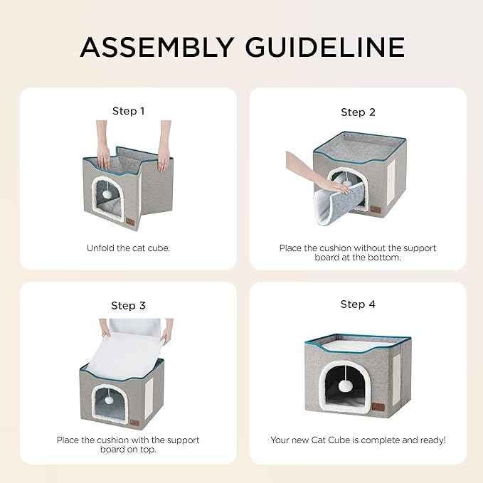 Bedsure Cat Beds for Indoor Cats - Large Cat Cave for Pet Cat House with Fluffy Ball Hanging and Scratch Pad, Foldable Cat Hideaway, 16.5x16.5x13 inches,Red