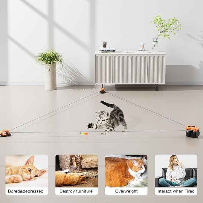 Pet Deluxe Interactive Cat Toys for Indoor Cats, Cat Treadmill Auto/Remote Control DIY Cat Mouse Hunting Toys, Keep Bored Kitten Dog Entertained to Chase, Feather Toy to Exercise Wheel-Orange