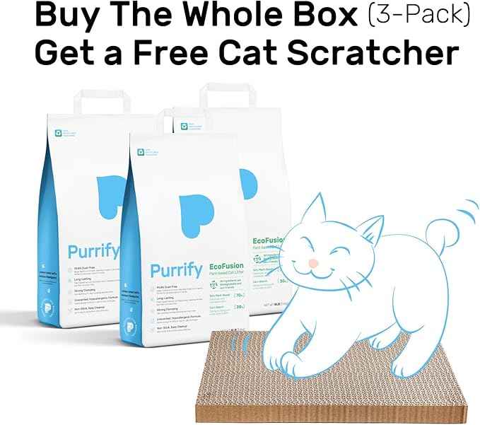 EcoFusion Cat Litter 3 Pack (8lb Each) Tofu & Corn Blend, Zero Powdering, Zero Mess, 99.8% Dust-Free, 98% Odor Control, Fast Clumping, Non-Stick, Includes Bonus Cat Scratcher