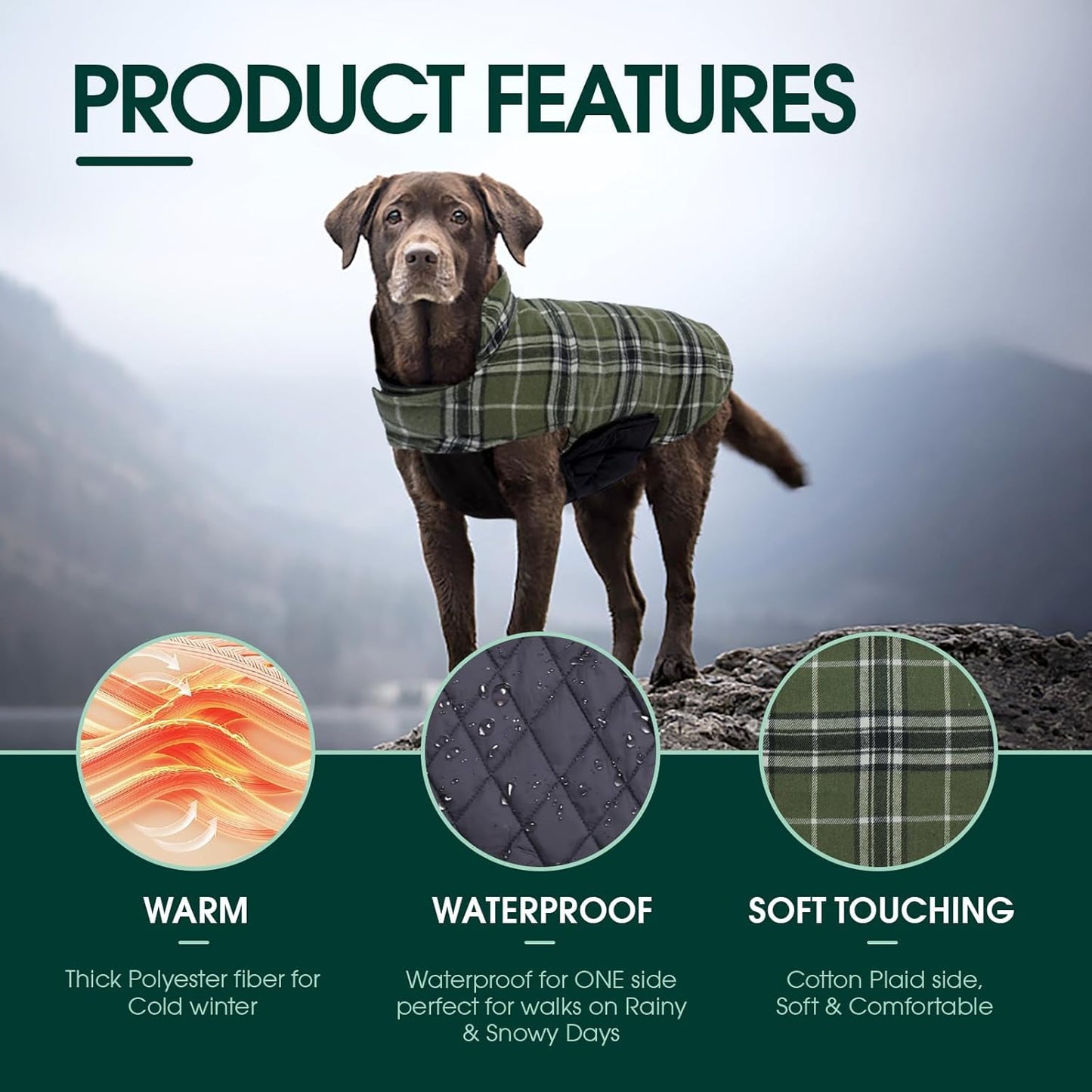 Kuoser Waterproof Dog Coat, Reversible Dog Jacket for Small Dogs, Adjustable Durable Doggie Winter Coat Warm Cozy Puppy Cold Weather Apparel from Small to Large Breed, Blue S
