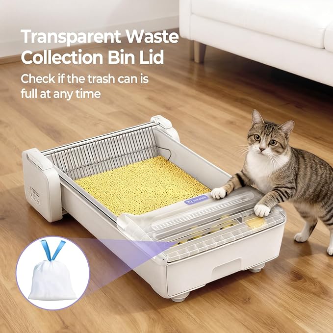 Open Top Automatic Self Cleaning Cat Litter Box, Extra Large Electric Cat Litter Box with APP Control Health Monitor, Smart Litter Tray for Multiple Cats, Anti-Pinch, Come with 20 Liners