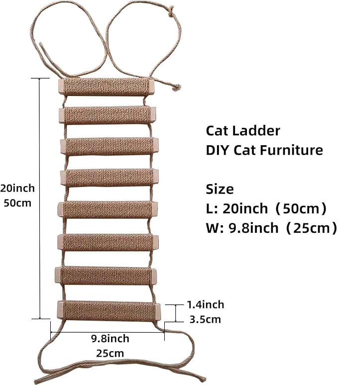 Outdoor Cat Tree with Wall Climbing Bridge & Rope Ladder - 20in Hemp Rope Cat Wall Furniture Cat Ladder