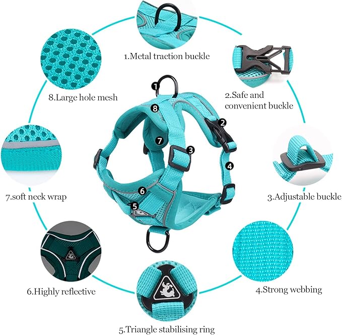 Wanheart Summer cat Chest Harness and Leash, Anti-Escape Adjustable Soft mesh cat Leash and Chest Harness Set for All Types of Cats cat Vests (Emerald, L)