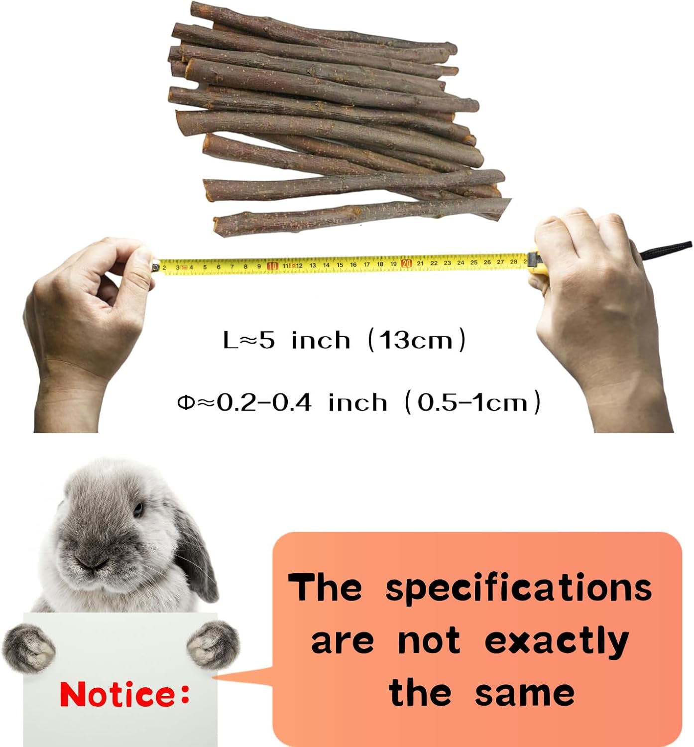 Natural Apple Wood Chew Sticks 550g (19.4oz) for Rabbits, Hamsters, Chinchillas, Guinea Pigs - Small Animal Dental Toys, Safe Untreated Teeth Grinding & Boredom Relief, Rodent Molar Health