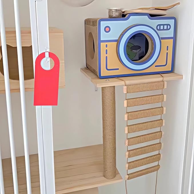 Outdoor Cat Tree with Wall Climbing Bridge & Rope Ladder - 20in Hemp Rope Cat Wall Furniture Cat Ladder