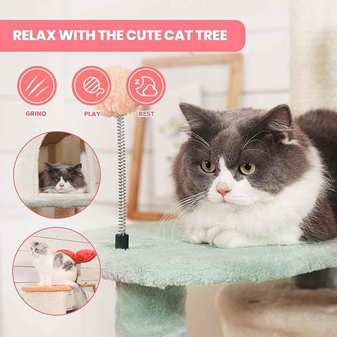 HYABi 56.3in Flower Design Cat Tree, Foldable Multi-Level Tower for Large Cats, Space-Saving Cat Furniture with Scratching Posts, Plush Condo for Indoor Cats