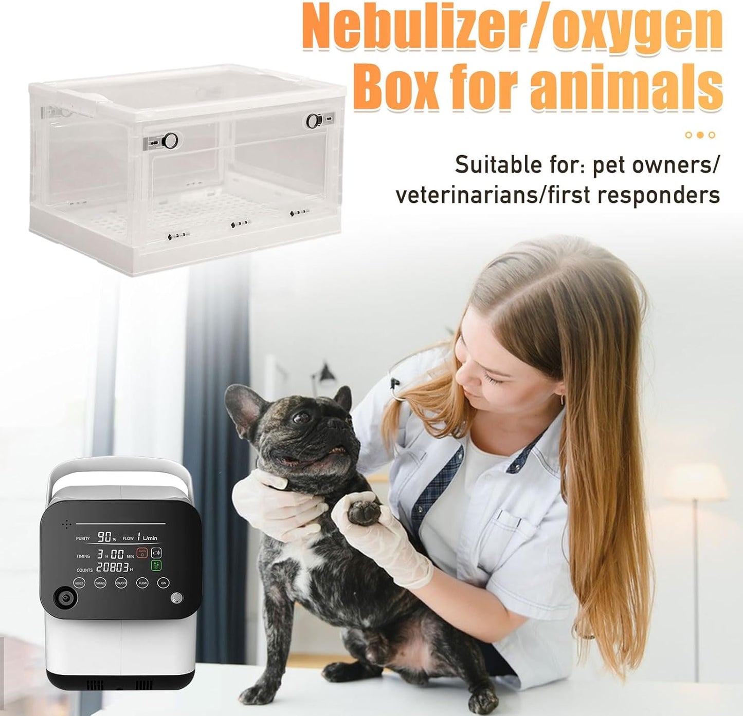 PakaLife Portable Oxygen Tank cat&Dog for pet cage,Dog&cat Inhaler,Puppy Incubator&cat Nebulizer,Built-in Ventilation for Pets up to 30lbs(Large)
