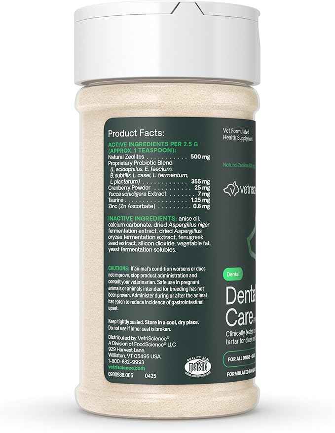 VetriScience Dental Care Powder,Perio Support Clinically Tested Dental Supplement for Small,Medium and Large Breed Dogs,Freshen Breath,Control Plaque and Tartar,Oral Health,4.2 oz,(Pack of 2)