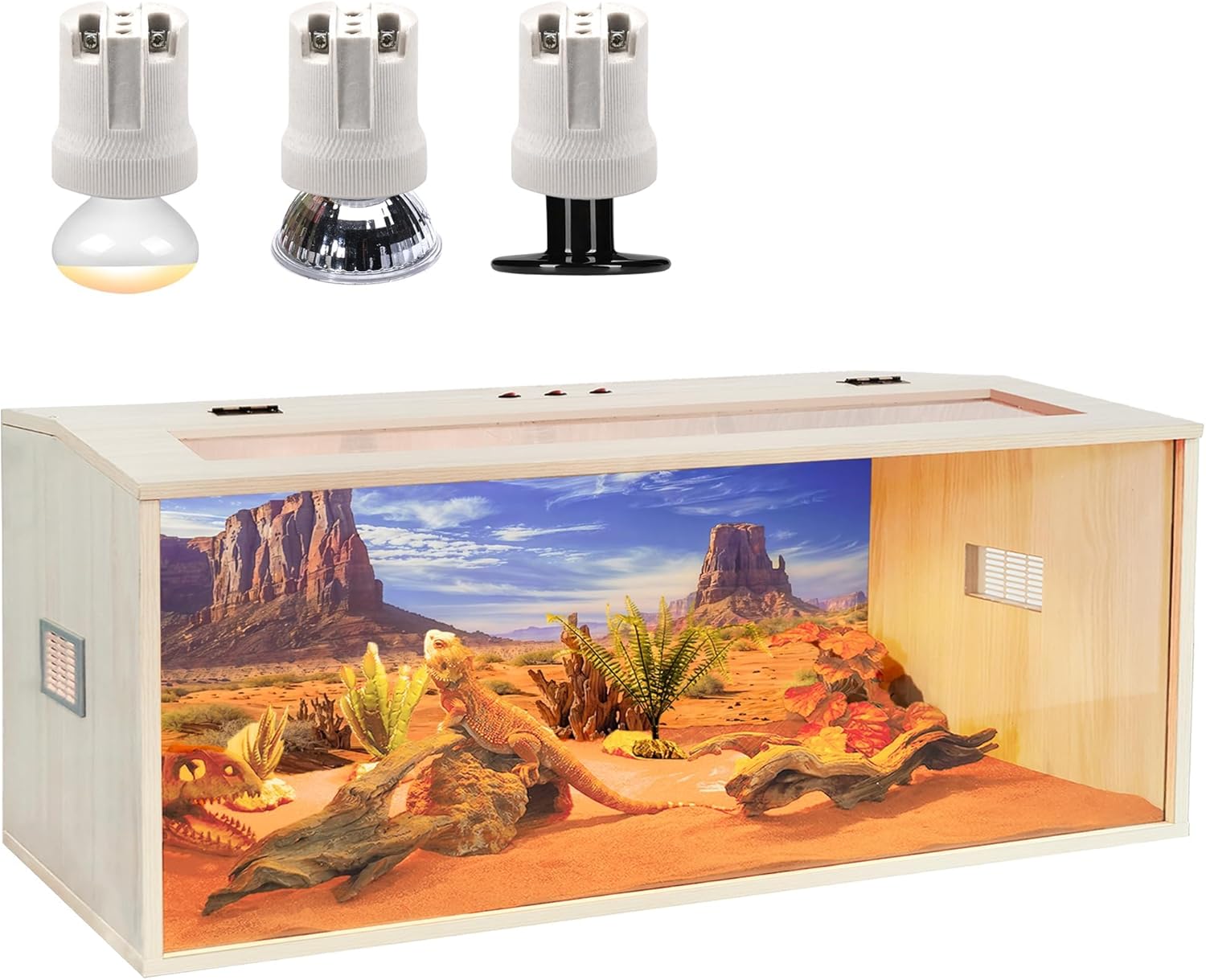 Prolee Reptile Terrarium, Lizard Tank Up to 68 Gallons, Bearded Dragon Tank with Roof Door, Snake Tank with Built-in Lamp Fixture and Switch (68 Gallon, 48" Long, Openable Wood Roof) - FurryFun