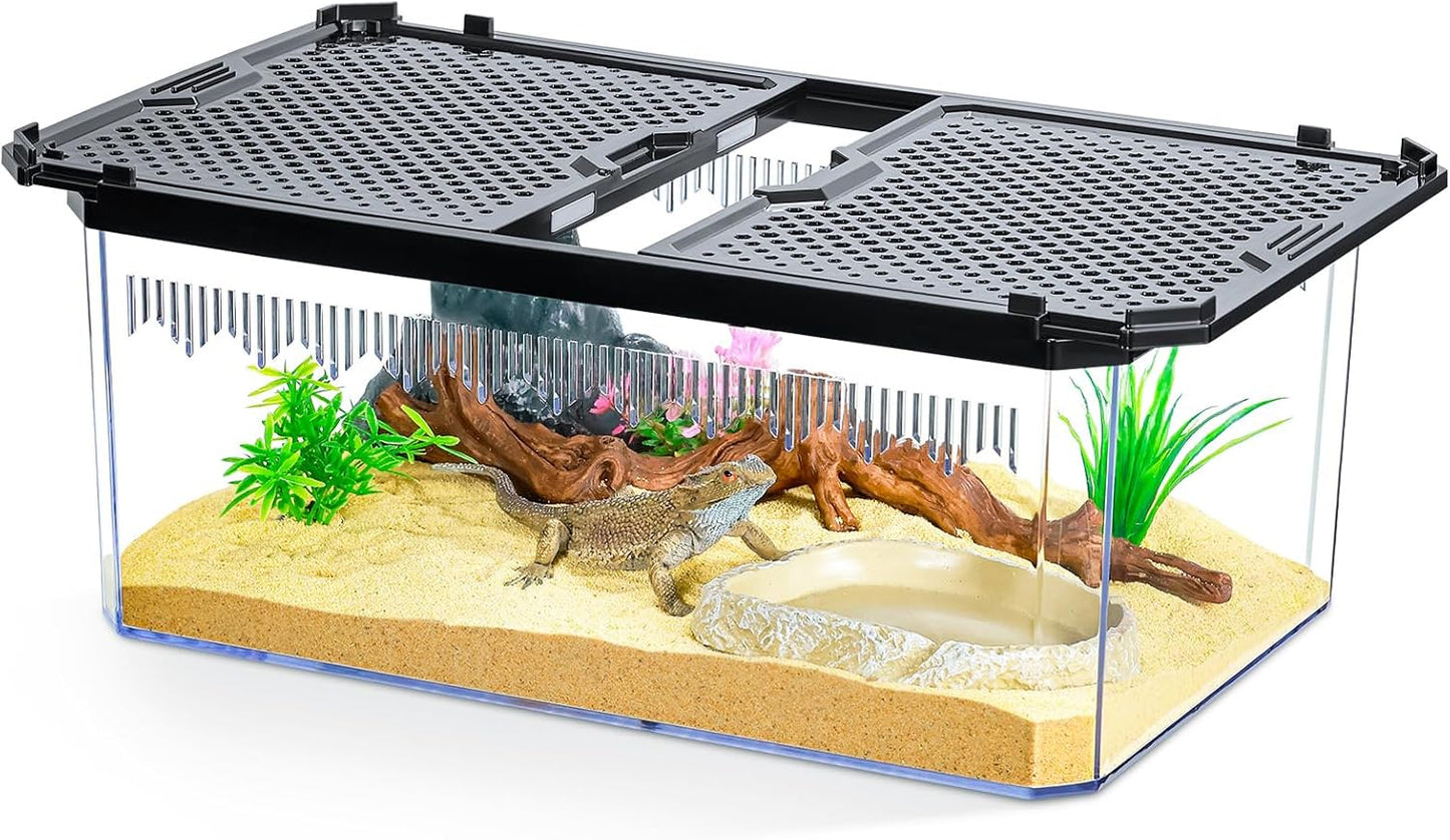 High-Transparency Reptile & Insect Enclosure Terrarium with Magnetic Door, Excellent Ventilation, Easy Cleaning, and Strong, Long-Lasting Build for Gecko, Tarantula, Hermit Crab (12x8.1x5.3 Inch) - FurryFun