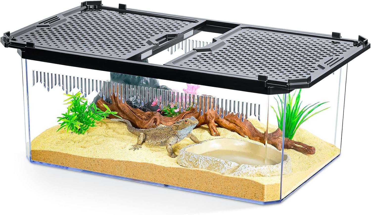 High-Transparency Reptile & Insect Enclosure Terrarium with Magnetic Door, Excellent Ventilation, Easy Cleaning, and Strong, Long-Lasting Build for Gecko, Tarantula, Hermit Crab (12x8.1x5.3 Inch) - FurryFun