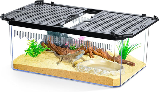 High-Transparency Reptile & Insect Enclosure Terrarium with Magnetic Door, Excellent Ventilation, Easy Cleaning, and Strong, Long-Lasting Build for Gecko, Tarantula, Hermit Crab (12x8.1x5.3 Inch) - FurryFun