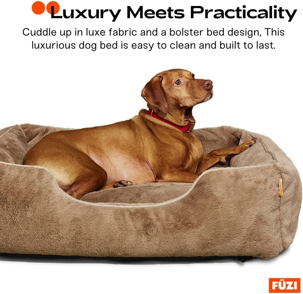 FUZI Luxury Aesthetic Dog Bed with Extra Cover for Small Dogs, Washable Pet Couch, Pet Bed with Sides, Non-Slip Bottom, Soft & Durable Calming Dog Bed, Faux Rabbit Fur, Small 25.1x16.75x9.5 Soft White