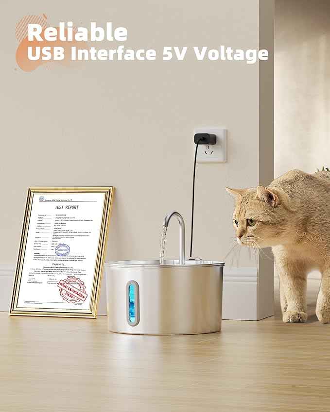 Cat Water Fountain Stainless Steel: 108oz/3.2L Cat Fountain for Drinking - Pet Water Fountain for Cats Inside - Automatic Cat Water Dispenser Bowl - Cat Feeding & Watering Supplies 6 Filters 3 Sponges
