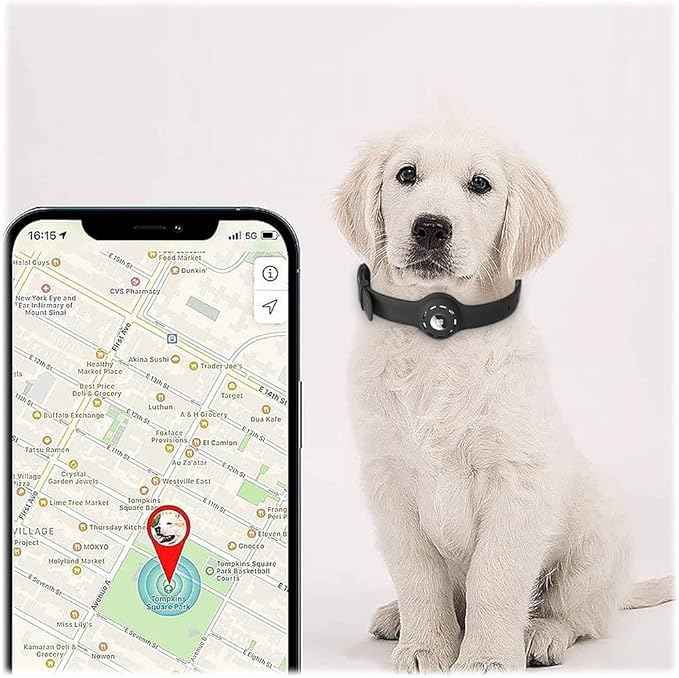 SaharaCase Adjustable Silicone Dog Collar Case for Apple AirTag (Large Dogs) [Shockproof Bumper] Rugged Protection Antislip Grip (Black)