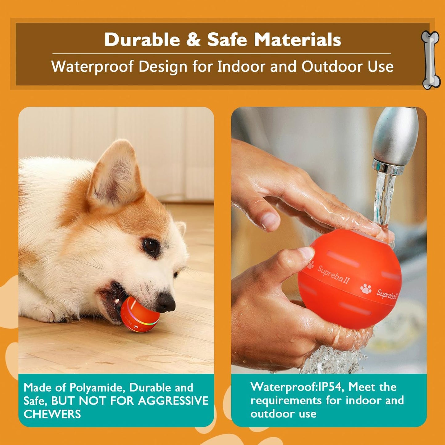 PetDroid Interactive Dog Toys Dog Ball,[2025 Newly Upgraded] Durable Motion Activated Automatic Rolling Ball Toys for/Small/Medium/Large Dogs,USB Rechargeable(Orange)