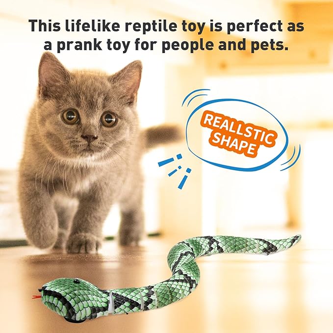 Cat Toys Interactive,Kitten Toys,Realistic Simulation Smart Sensing Snake Toy,USB Rechargeable,Automatically Sense Obstacles and Escape,Tricky for Indoor Cats Dogs(Green Snake)