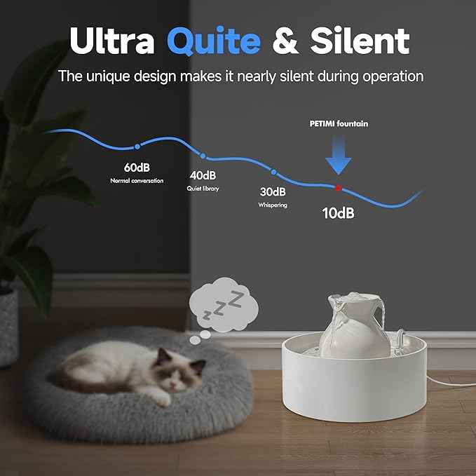 Ceramic Cat Water Fountain, 3L/101 fl oz Ultra-Quiet Pet Water Fountain, Automatic Water Dispenser for Cats & Small Dogs, No Spill Cat Water Bowl, BPA-Free, 2 Filters Included, Easy to Clean
