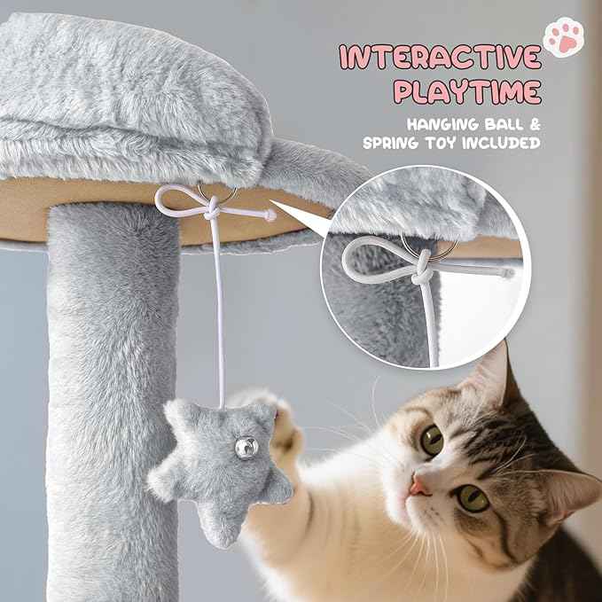 MoNiBloom 77 Inch Cat Tree Tower for Indoor Cats Large Adults, Tall Cat Tower with Scratching Post, Multi-Level Furniture Activity Center with Cat Condo Pet Play House, Light Grey