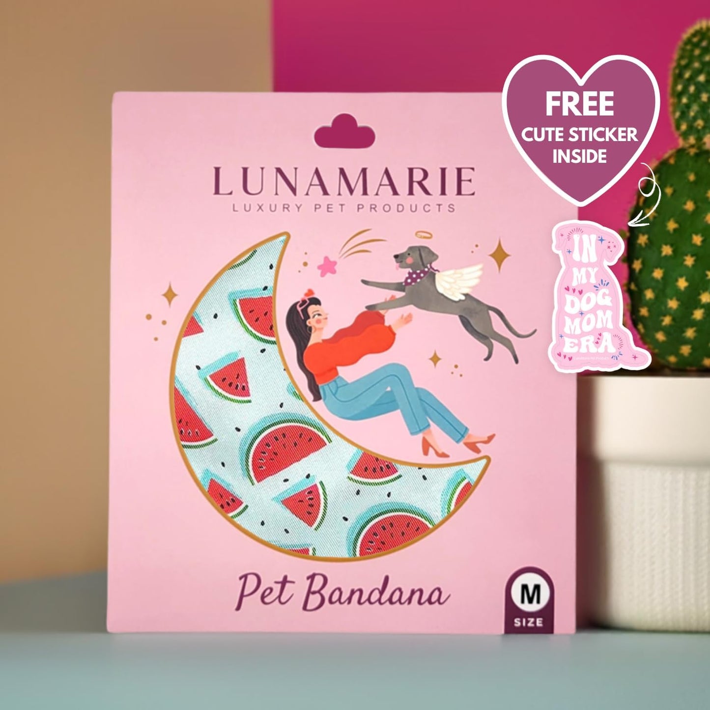 LunaMarie - Luxury Dog Bandanas - Cute Watermelon Design | Premium & Soft Fabric | 100% Handmade Custom Adjustable Shape Dual Layered Small, Medium, Large Cat Scarf (Watermelon, Medium)