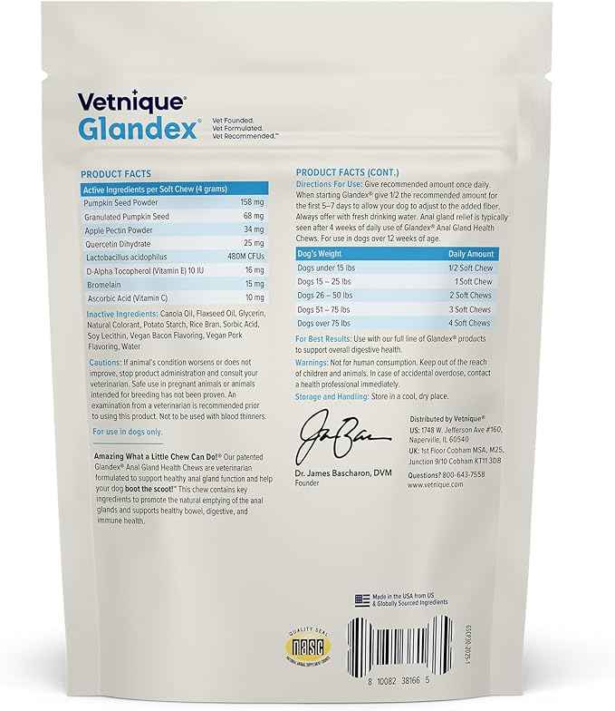 Vetnique Glandex Anal Gland Soft Chew Treats with Pumpkin for Dogs Digestive Enzymes, Probiotics Fiber Supplement for Dogs Boot The Scoot (Bacon Flavor Chews, 30 Count) (Pack of 2)