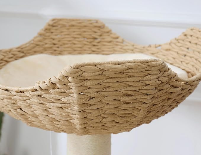 SHENGOCASE 18" Large Cat Tower Tree Add ons Accessories Replacement Part Basket Bed, Handwoven Wicker Rattan Nest Bowl with Soft Cushion