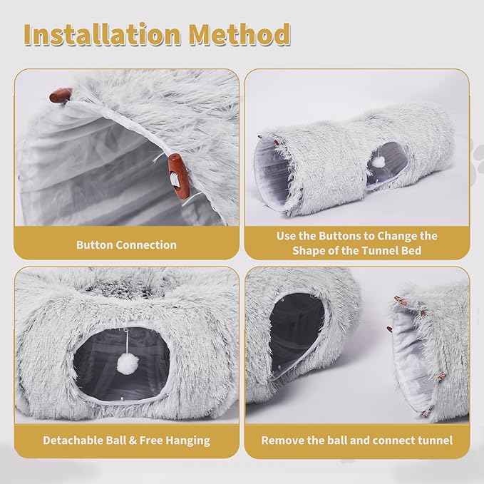 Odoland Cat Tunnels Bed with 1 Straight Tunnel and 20 Pet Toys - 5 Shapes DIY Indoor Cats Cave - Detachable Soft Cat Donut Tunnelset for Kitten Puppy Rabbit Ferret