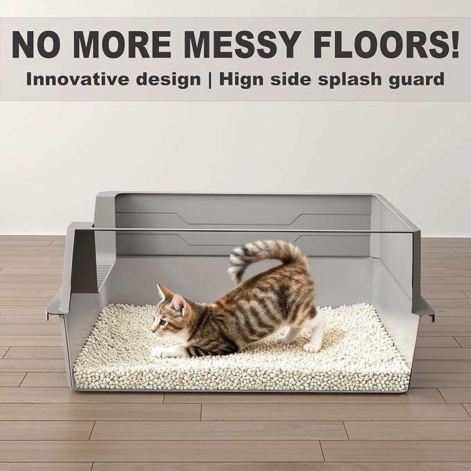 Stainless Steel Sifting Litter Box with Lid, Metal Litter Pan with Scoop for Big Cats Multi Cat, Extra Large Cats Litterbox Odor Control Easy Clean