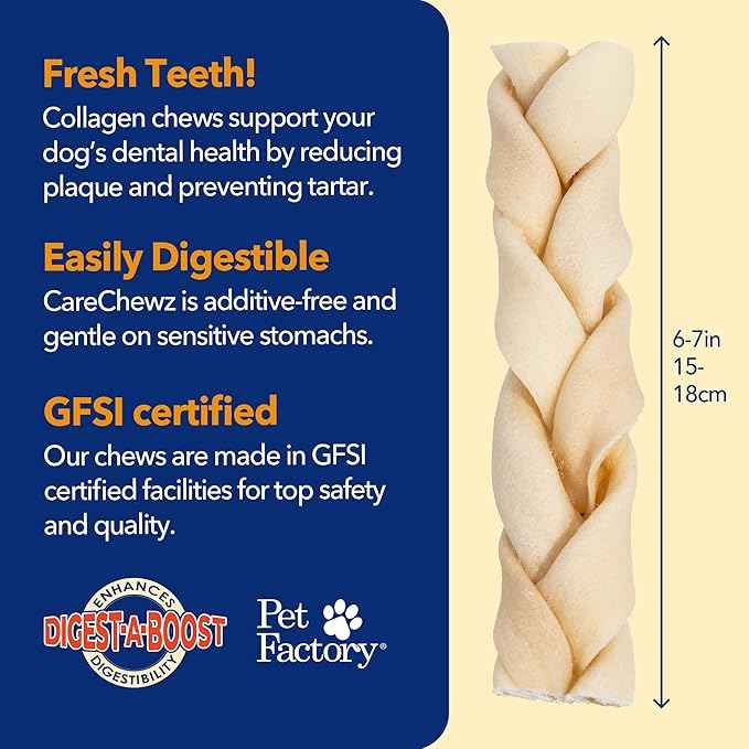 Pet Factory - CareChewz Beef Collagen Dog Treats (Pack of 5, 6-7 inch Skinny Braid Sticks), USA Made Beefhide Dog Chews, Support Joints, Dental Health, Reduce Inflammation & Promote Healthy Coats