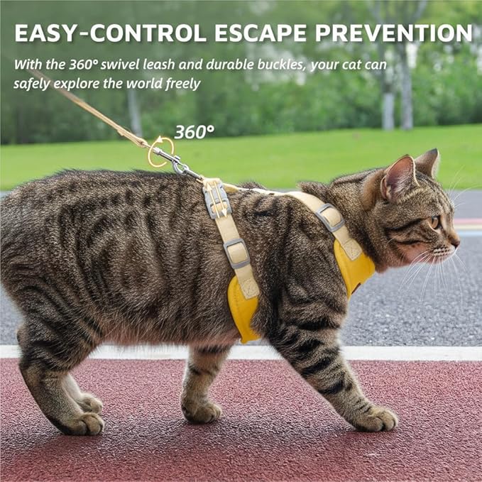 Escape-Proof Cat Harness and Leash Set - Adjustable and Comfortable - Ideal for Walking Cat Outdoors - Fits Small Dogs, Kittens, Medium, and Large Cats (Yellow, M)