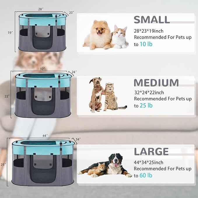 Large Dog Cat Playpen Crate with Waterproof Pad,Portable Collapsible Pet Dog Cat Kennel Cage Tent,Suitable for Indoor Outdoor Travel Camping,Water-Resistant Breathable Shade Cover (Green L)