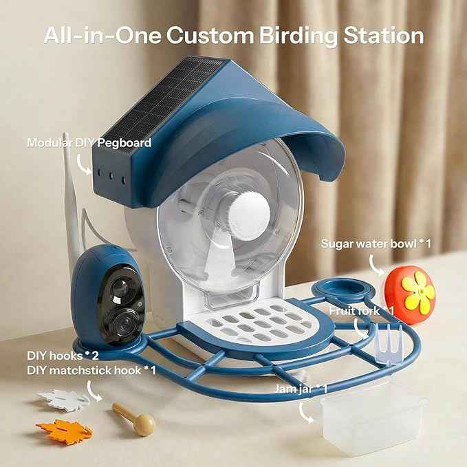 Smart Bird Feeder with Camera - 2K HD Smart Bird Feeder, Solar Powered Outdoor Birdhouse with Easy Clean Design for Backyard Birding & Wildlife Bird Watching, Gift for BirdLover (Blue)