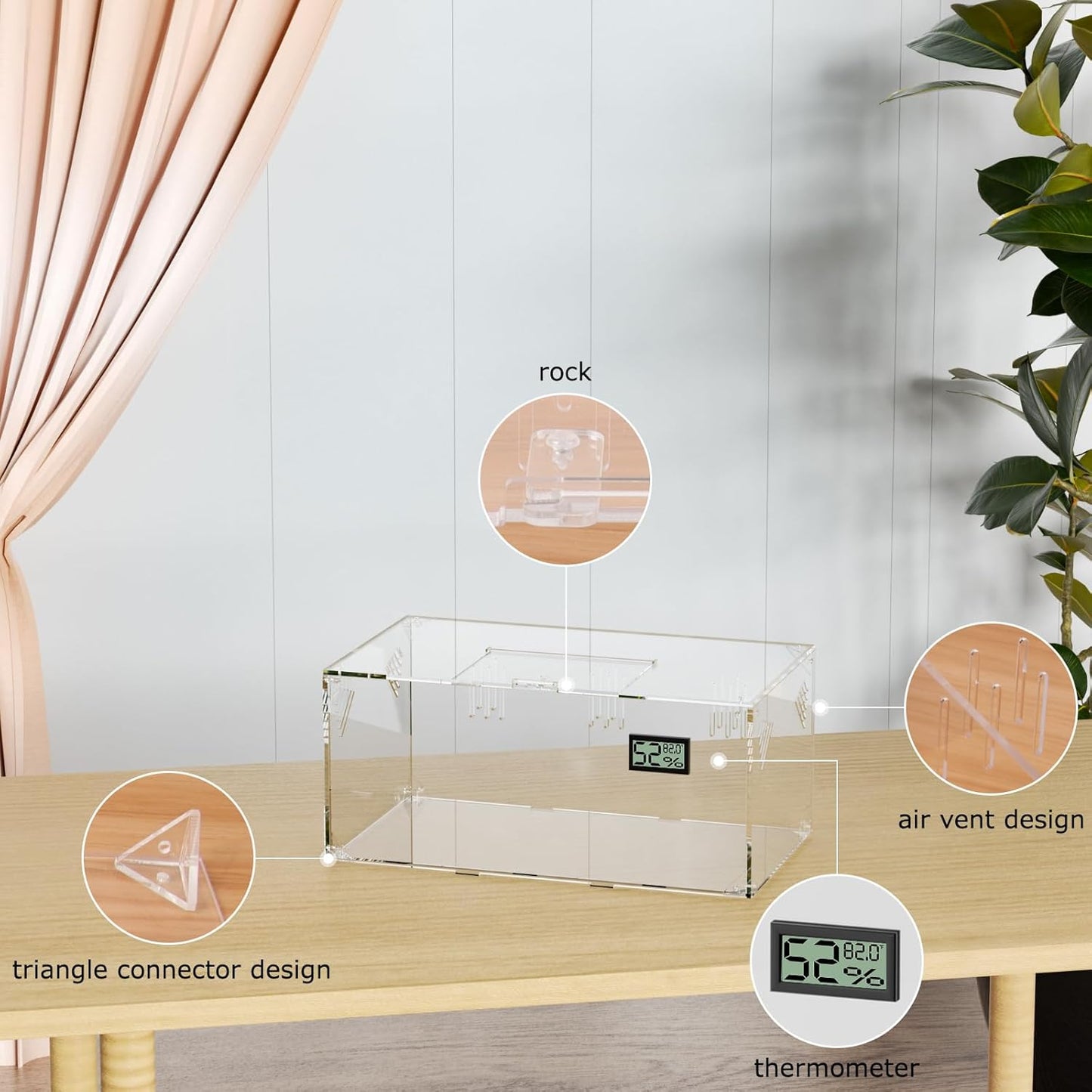 Acrylic Tarantula Enclosure, Reptile Terrarium Breeding Tank w/Temperature Hygrometer,Habitat Reptiles Feeding Box Isopod Terrarium Cage for Insect Lizard Home Office (Reptile-Tank-S(No Tray)) - FurryFun