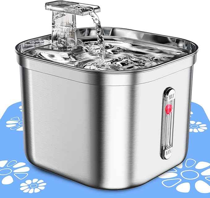 Cat Water Fountain - 2.2L/74oz - Automatic Pet Drinking Fountain for Cats Indoor with Ultra-Quiet Pump (Silver)