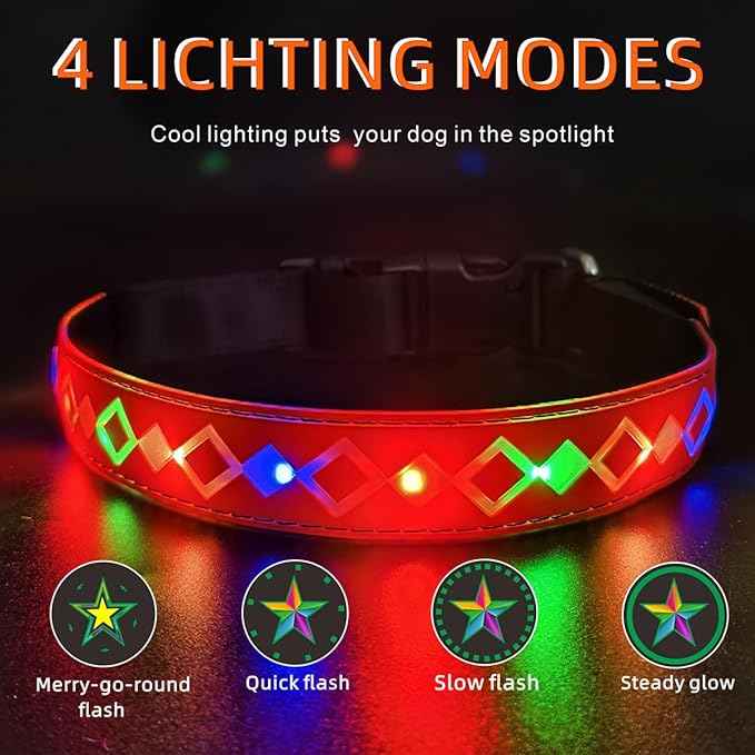 LED Dog Collar with AirTag Holder and Custom ID Tag, 15 Light Modes, Waterproof, Multiple Colors (PURPLE Pro, M(11.8-15.7"))