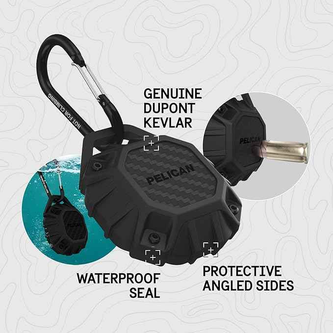 Pelican Marine AirTag Holder - Waterproof AirTag Keychain with Carabiner Clip [Impact Resistant] [Travel Essentials] Protective Apple Air Tag Case for Dog Collar, Backpack, Keys, Luggage - Black
