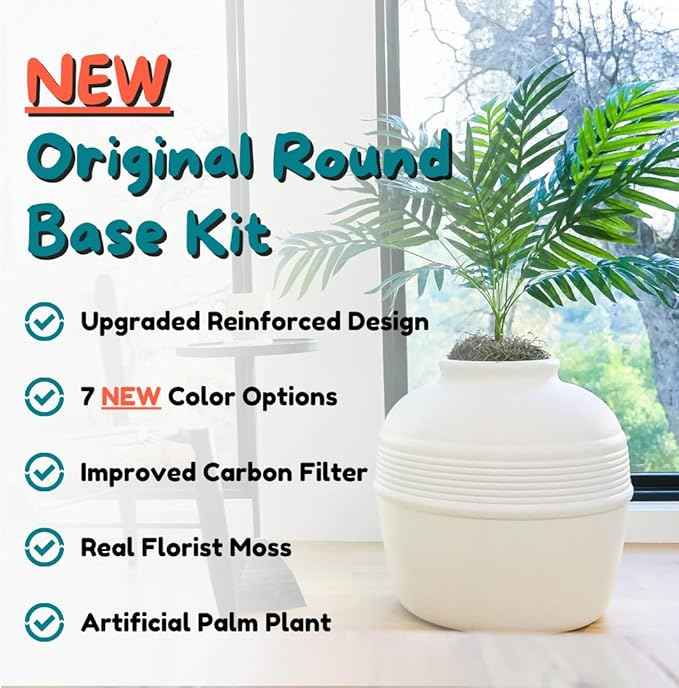 Good Pet Stuff Hidden Litter Box Planter, Decorative Cat Litter Enclosure with Carbon Filter, Artificial Plant, Easy Clean, Improved Design, Round Style, Base Kit, Classic White