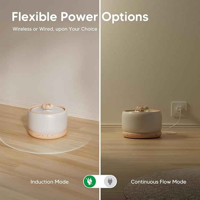 WOPET Wireless Cat Water Fountain, Cordless Ceramic Pet Water Fountain with 5000mAh Rechargeable Battery, 3L/101oz Premium Cat Water Dispenser for Cats & Small Dogs,Ultra Quiet & Triple Filtration