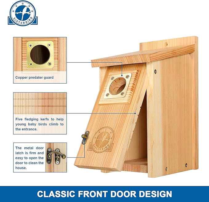 2 Pack Bird Houses for Outside Clearance with Copper Guard, Cedar Bird House Outdoor, Bluebird Finch Swallow Wren Chickadee Assembly Required