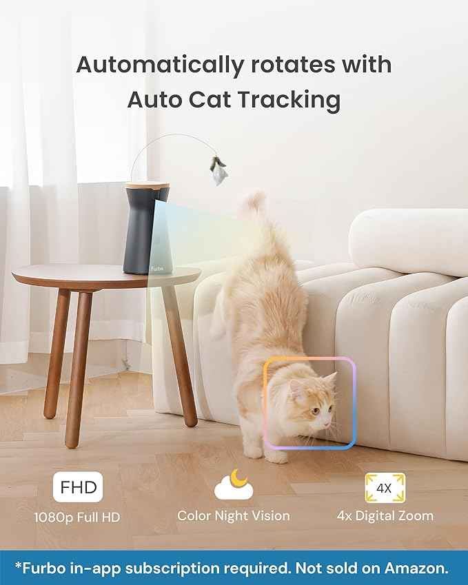 Furbo 360° Cat Camera [Subscription Required] Unlock w/Paid Plan: Home Security & Pet Safety Alerts, Rotating Treat Toss w/ 2-Way Speaker, Smart Cam w/Phone App (Low Risk, 3mo Min. Cancel Anytime)