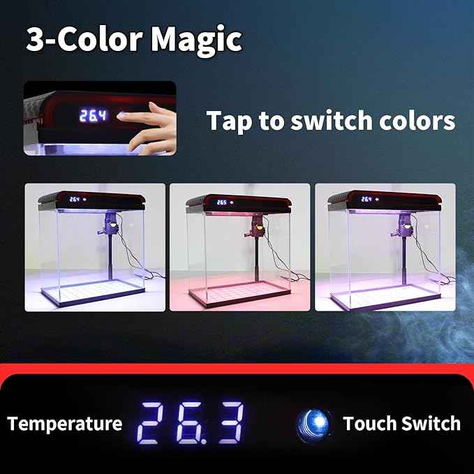 Glass 20 Gallon Fish Tank Aquarium - Smart Self-Cleaning Starter Kit with 3-Color LED Light, Ultra Quiet Pump & Filter, Temperature Monitoring for Betta Fish and Shrimp
