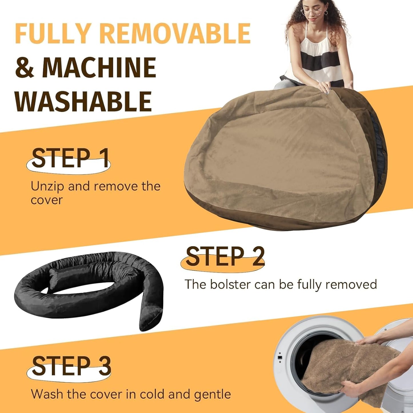 Orthopedic Waterproof Large Dog Bed: Memory Foam Washable Dog Bed with Bolsters - XL Removable Orthopedic Pet Cover for Medium Large Sized Pet - Non-Slip Bottom - Coffee