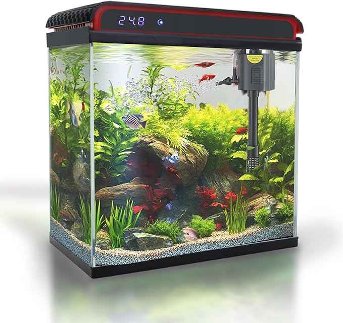 Glass 20 Gallon Fish Tank Aquarium - Smart Self-Cleaning Starter Kit with 3-Color LED Light, Ultra Quiet Pump & Filter, Temperature Monitoring for Betta Fish and Shrimp