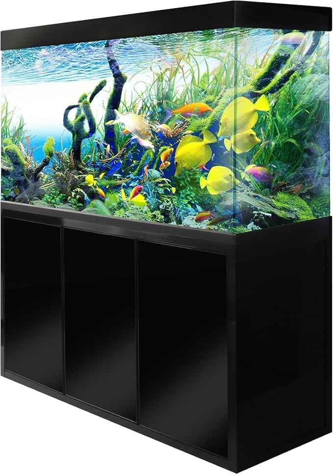 175 Gallon Glass Aquarium with Aluminum Cabinet - Including Sump for Filtration and Circulation, Plumbing, LED, Black