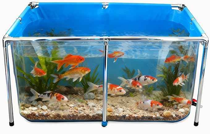 PVC Fish Pond,Above Ground Fish Tank,Goldfish/Koi Pond with Clear Viewing Panel, Outdoor Canvas Aquarium with Stainless Steel Frame & Drain Valve for Outside,47.2 * 31.5 * 23.6in,152 Gallon