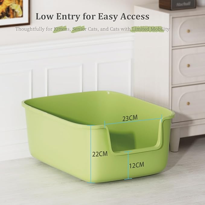 Vealind Large Cat Litter Box High Sided Entry Cat Litter Pan 50 x 40 x 22 CM, Anti-Splashing Deep Tall Cat Boxes for Indoor Cats Basics Kitty Litter Box (Green)