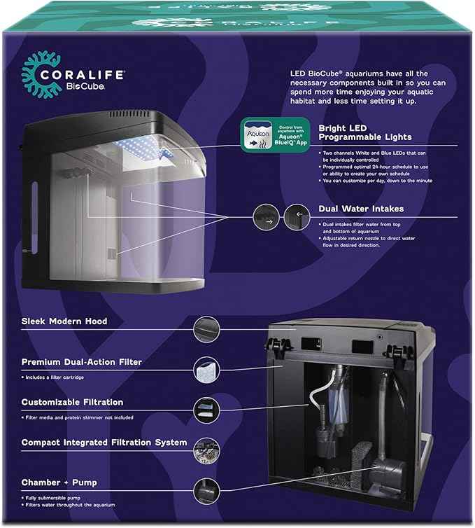 Coralife Smart BioCube Jr, Aquarium Kit, Wi-Fi and Bluetooth Compatible, for Saltwater and Freshwater Environments, 14 Gallons