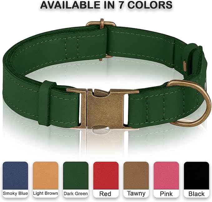 AirTag Dog Collar - Genuine Leather Dog Collar with Apple AirTag Holder and Metal Buckle - Smart GPS Tracking Pet Collars (Dark Green, XL, 20"-25" Neck Fit)