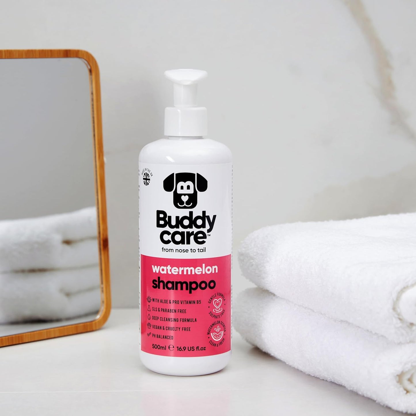 Watermelon Dog Shampoo by Buddycare | Dry Skin & Itchy Skin Relief for Smelly Dogs | Deep Cleansing Shampoo for Dogs Puppy Sensitive Skin | Dog Shampoo & Conditioner | with Aloe & Vitamin B5 (16.90oz)